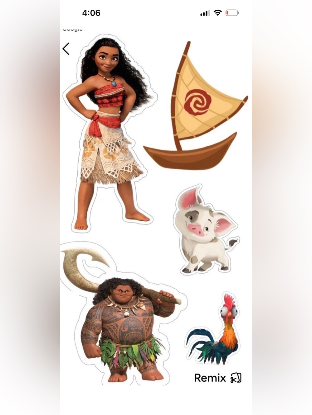 Disney Moana Character Sticker Sheet - Red, Brown, White, Pink